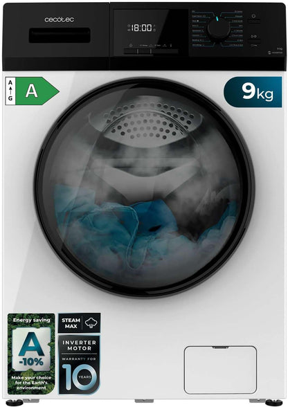 2026 Cecotec Lave-Linge 9Kg Chargement Frontal Bolero Dresscode 9410 Inverter A. 1900W, 1400 tr/min Réglable, 16 Programmes, Faible Consommation d'Énergie, Vapeur, Stérilisation du Linge