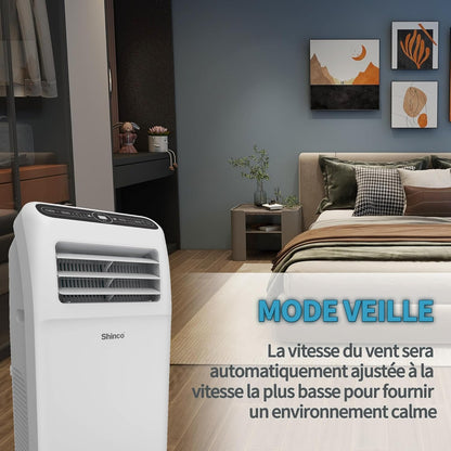 2026 SHINCO Climatiseur mobile, 7000 BTU 2,05kW, Refroidir&Ventilation&Déshumidification, taille de la pièce jusqu'à 54m³(18㎡), Climatiseur mobile avec tuyau d'évacuation et tuyau de vidange, mode sommeil