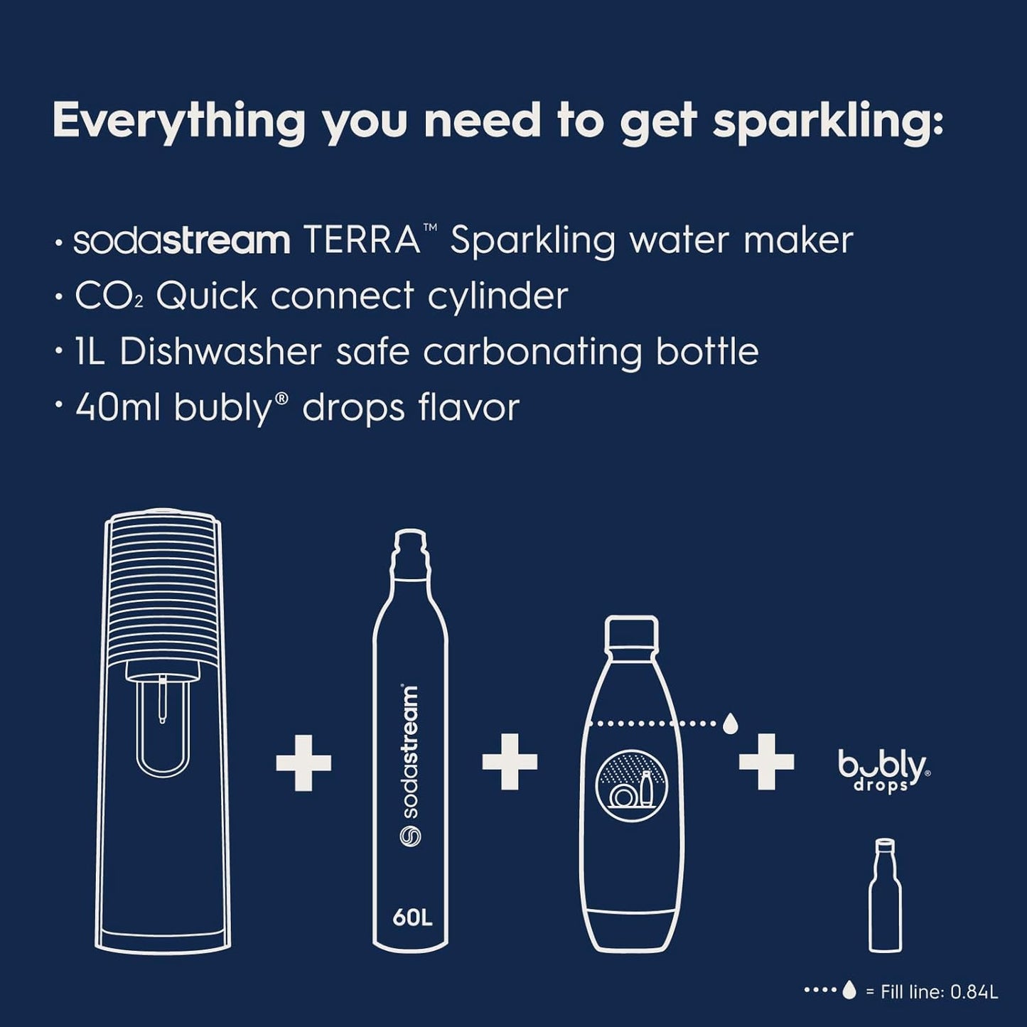 2026 2025 SodaStream Terra Machine à Eau Pétillante Bundle (Noir), avec CO2, Bouteilles Compatibles Lave-Vaisselle et Arômes Bubly Drops