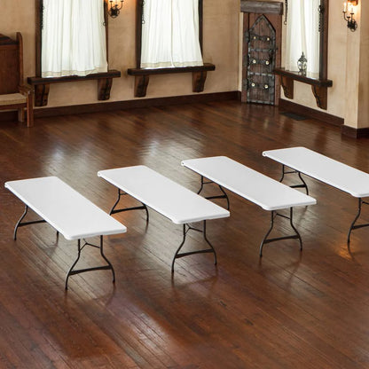 2026 Lot de 4 tables pliantes commerciales empilables de 8 pieds - Blanc (80344)