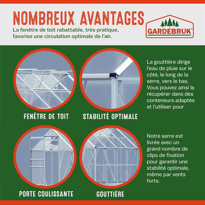 2026 Gardebruk Serre de Jardin en Aluminium 7,63m&sup3; abri ext&eacute;rieur pour Plantes l&eacute;gumes 250x190x195cm avec fen&ecirc;tres