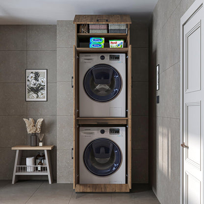 2026 ROOMART Dora Armoire de machine à laver, pour sèche-linge et machine à laver, en 4 couleurs, avec portes et planche coulissante (chêne anthracite)