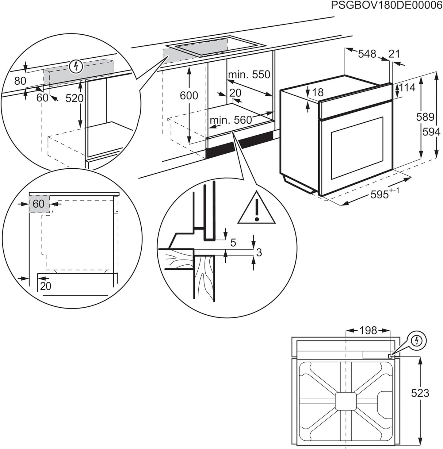 2026 AEG BEE435111M Four électrique multifonction, intégrable, nettoyage AquaClean, 9 fonctions, cuisson multi-niveaux, écran LCD tactile, ventilateur XXL, capacité 72 L, inox, classe A+