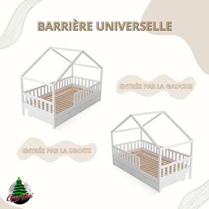 2026 Lit cabane Crazy Pine Crazy House avec tiroirs 190 x 90 cm &ndash; Lit enfant en bois naturel avec barri&egrave;re &ndash; Lit Montessori au sol avec rangement suppl&eacute;mentaire et barri&egrave;re amovible