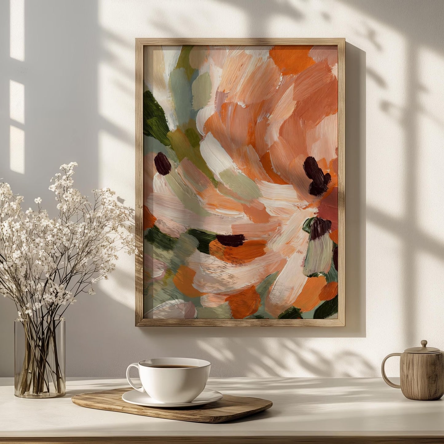 Abstract Floral Wall Art, Terracotta Sage Botanical Painting, Minimalist Decor (Digital Download art prints)