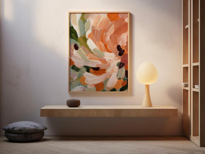 Abstract Floral Wall Art, Terracotta Sage Botanical Painting, Minimalist Decor (Digital Download art prints)