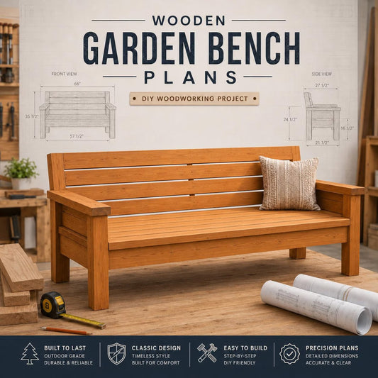 DIY 2x4 Outdoor Bench Plans PDF – Wooden Garden Bench with Backrest Blueprint